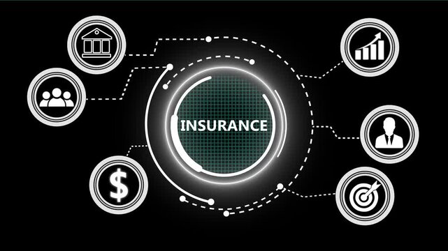 A Insurance concept button on a futuristic .Business, Technology and network concept. successful business concept on black background with alpha channel. 4k video animation