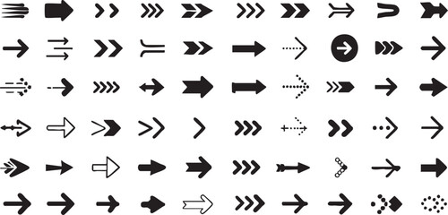 Collection of diverse directional arrow icons for navigation and signage purposes