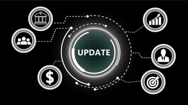 A Update concept button on a futuristic .Business, Technology and network concept. successful business concept on black background with alpha channel. 4k video animation