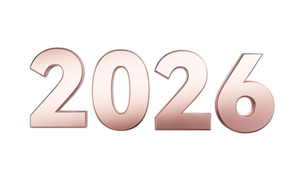 Digital Art Style 3D Rendered 2026 Text in Rose Gold With Transparent Background for Calendar and Branding Materials