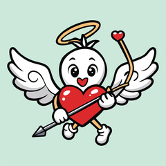 cartoon flying heart cupid with arrow and angel wings