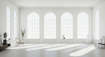 白い部屋 柔らかな光が差し込む モダンな空間 静寂漂う. AI Generated