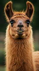 Fototapeta premium Curious Light-Brown Llama Staring Directly Into the Camera with a Quirky Expression