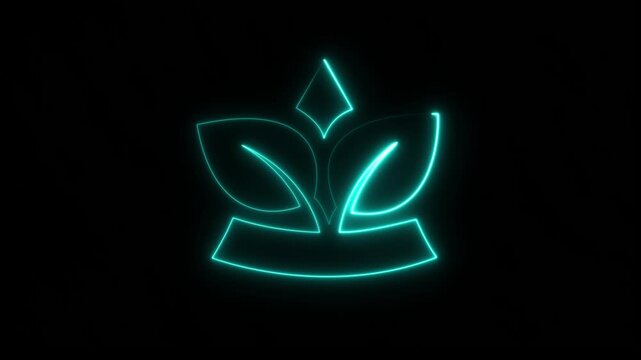 Glowing neon vegetarian icon isolated. Neon line Animated leaf icon with neon saber effect on black background with alpha channel . Glowing Vegetarian Icon and Neon Animation.4k video