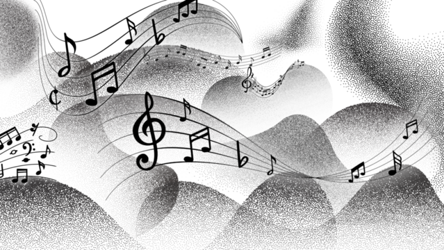 transparent gradient in organic flowing pattern of soft grain and particle undulate texture. Abstract ripple form with smooth dissolve and dust fade. Monochrome stipple Vector illustration. Musical