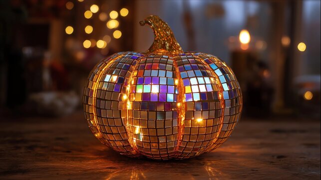 Halloween Disco Ball Shaped Like A Pumpkin