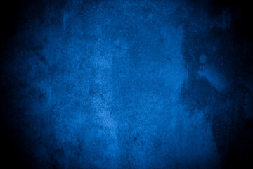 Old wall pattern texture cement blue dark abstract  blue color design are light with black gradient background.