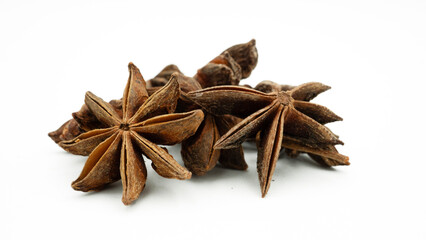 Star anise in closeup on white background