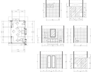 2D Interior Design Drawing – Bathroom Plan & Elevation Vector