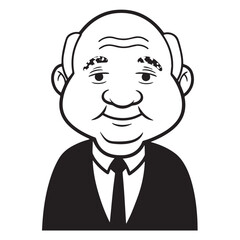 Old person in formal suit black and white vector illustration portrait elegant classic digital artwork