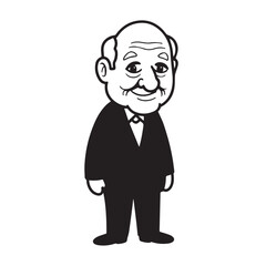 Old person in formal suit black and white vector illustration portrait elegant classic digital artwork