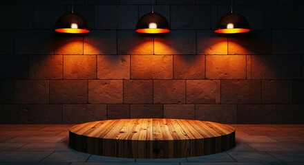 Spotlit Wooden Stage Awaits Your Product Presentation