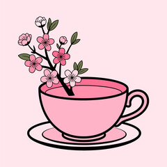 Pink Teacup with Cherry Blossom Flowers