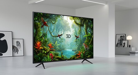 Modern tv displaying 3 d jungle scene