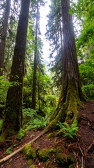 Fototapeta premium Lush forest interior with towering trees