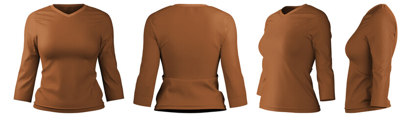 Realistic long sleeve t-shirt design in earthy brown tones for fashion