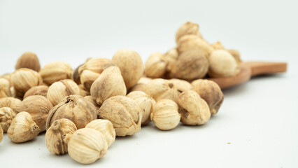 Best cardamom, Siam Cardamom or Kapulaga isolated on white background. Dried seeds, dried herb spice.