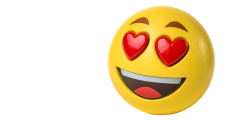 3D rendered smiling yellow emoji with red heart eyes cut out on PNG. AI GENERATED.
