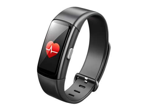 Black wristband heart monitor display isolated on a transparent background image