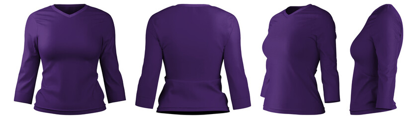 Purple long sleeve t-shirt design in side views