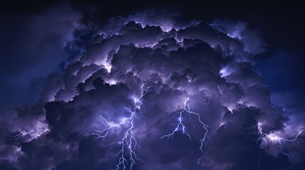 Dramatic Lightning Storm Clouds at Night.