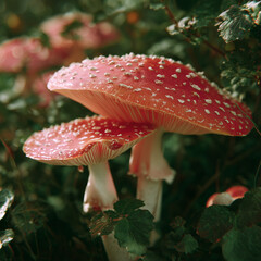 fly agaric mushroom in forest