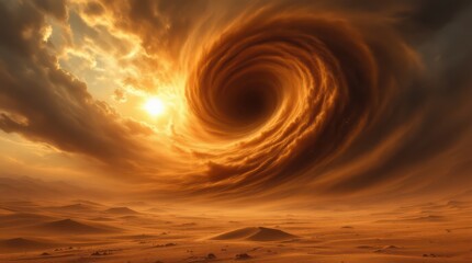 Apocalyptic Sky Vortex Over a Barren Desert Landscape.