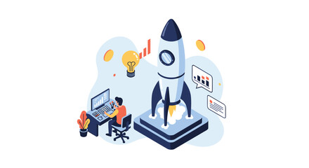 Naklejka premium Innovative business growth strategies and technological advancements for future success and development