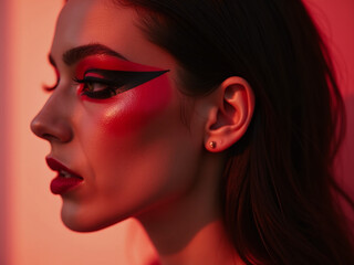 Red Dramatic Makeup Profile Portrait