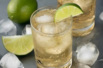 Fototapeta premium Refreshing Cocktail with Lime and Ice Cubes drink beverage
