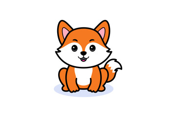 Sitting Little Fox Cartoon Illustration