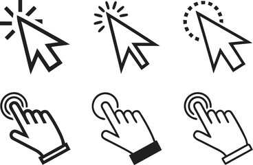 Clicking and Tapping Icons for Web Design and User Interface Development Representing Interactive Elements and Online Actions