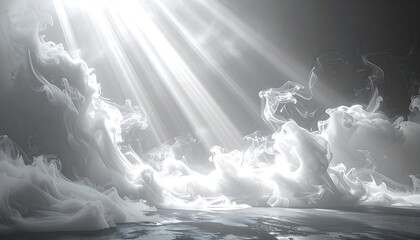 Radiant white clouds illuminating a dark space