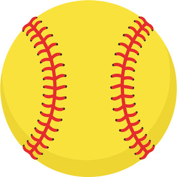 Flat Graphic Isolated Softball Equipment with Red Stitching Design Element