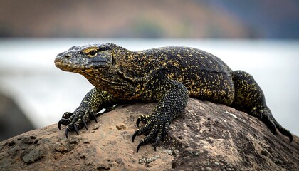 Obraz premium Lizard rests on a stone
