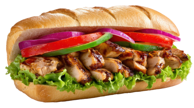 Delicious Deli Delight: A mouthwatering sub sandwich, artfully assembled with fresh ingredients.