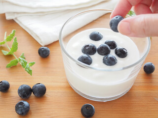 ブルーベリーをのせたヨーグルト