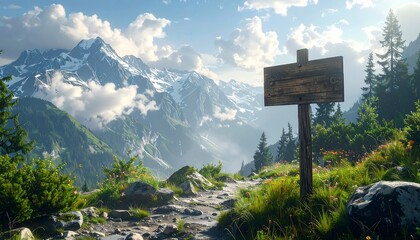 Mountain path with empty sign