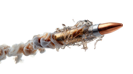 Bullet in Motion: High-speed image of a bullet piercing through air, a visual display of explosive power and velocity, ideal for science projects or action-themed content.