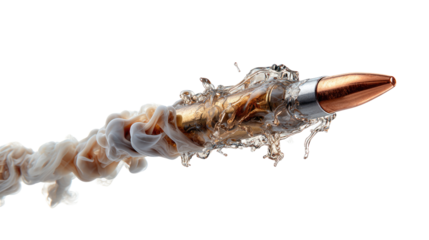 Bullet in Motion: High-speed image of a bullet piercing through air, a visual display of explosive power and velocity, ideal for science projects or action-themed content.