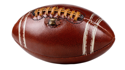 American Football Close-up: An isolated studio shot captures the classic details of an American football, emphasizing its iconic form, textured leather.