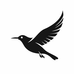 Obraz premium Elegant bird soaring gracefully through clear sky, its silhouette symbolizing freedom, peace, and hope against bright white background