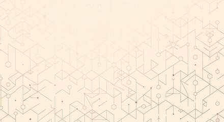 Geometric network with golden lines and polygons on light pink gradient