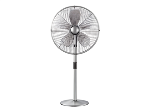 Metallic standing fan with adjustable height isolated on a transparent background image