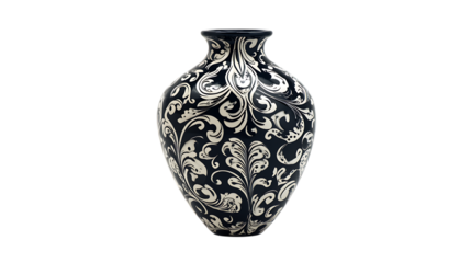 Black and white vase isolated on transparent background, an elegant home decor item