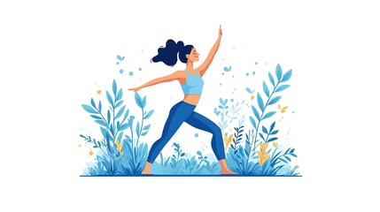 Simple vector fitness app icon featuring a yoga expert doing standing and vertical poses in a gym, in a soft gradient flat design on a white background.