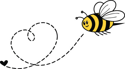 Cute Cartoon Bee Flying Towards Love Heart Illustration for Childrens Books and Educational Materials