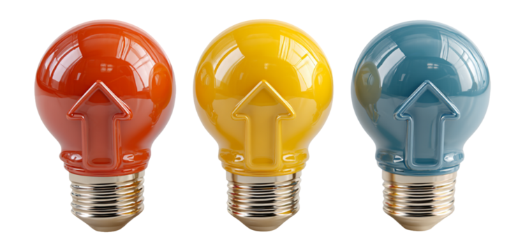 Bright Colored Light Bulbs with Arrows for Creative Ideas and Energy