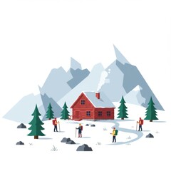 Fototapeta premium Flat design vector illustration of holiday theme. People enjoying travel, vacation, and leisure activities. Perfect for tourism, adventure, summer, and outdoor lifestyle artwork.