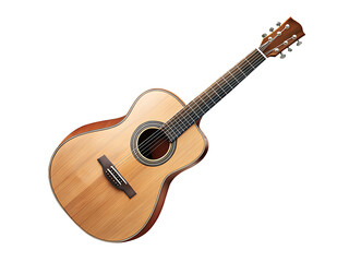 Obraz premium Polished wooden acoustic guitar with strings and frets isolated on a transparent background instrument